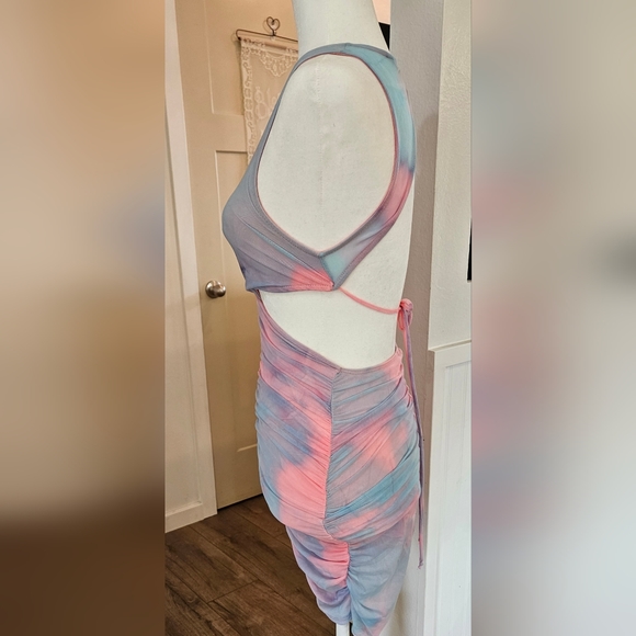 Lightly Worn- FASHION NOVA -Multi-colored Mesh Bodycon Sheath- Tie Back -Size S - Picture 4 of 5